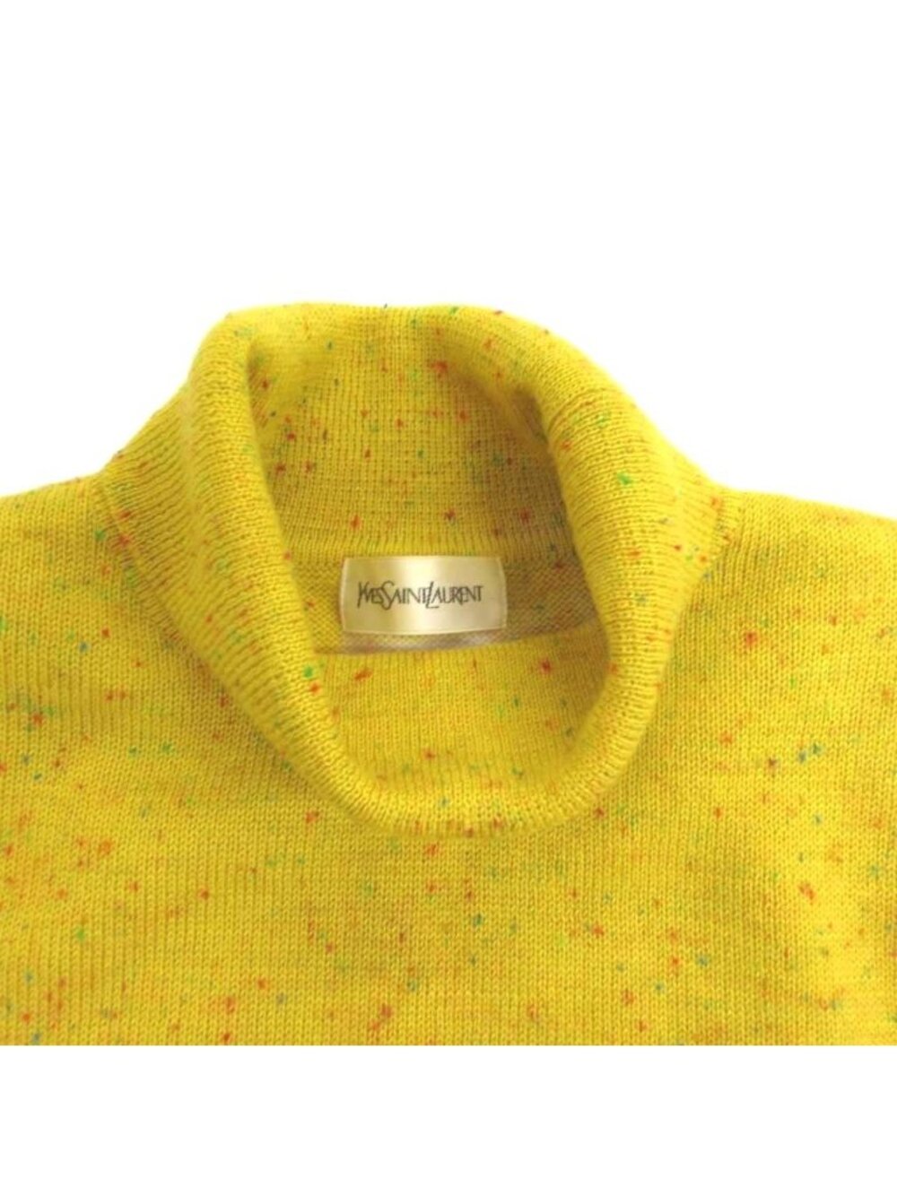 Saint Laurent Vintage Long Dress Knit Long Sleeve Nep Turtleneck Yellow MG M - Picture 6 of 6
